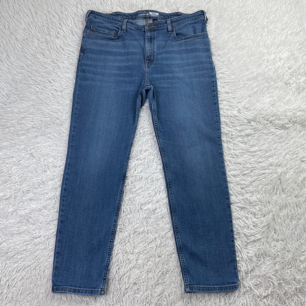 Carhartt Pants Womens 18 Blue Rugged Flex Slim Fit Tapered High Rise‎ Denim Jean